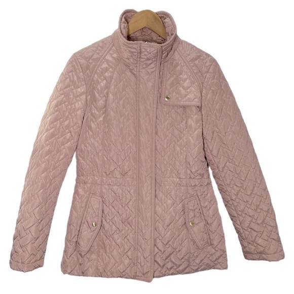 Cole Haan Signature Light Dusty Pink Quilted Jacket Coat Drawstring Waist - Picture 1 of 16